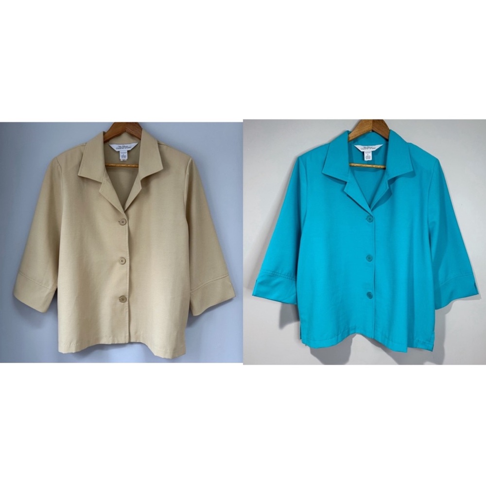 The Vermont Country Store Set Of 2 Button Up Shirts Tan Teal Size L Minimalist